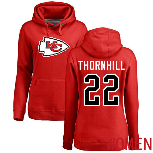 Women Football Kansas City Chiefs #22 Thornhill Juan Red Name and Number Logo Pullover Hoodie